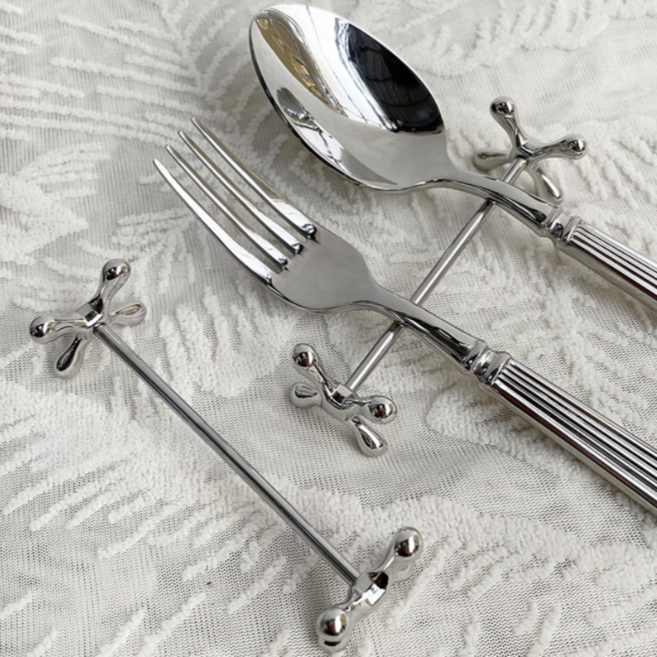 비바프 수저받침 예쁜 수저받침대, 2개, 실버