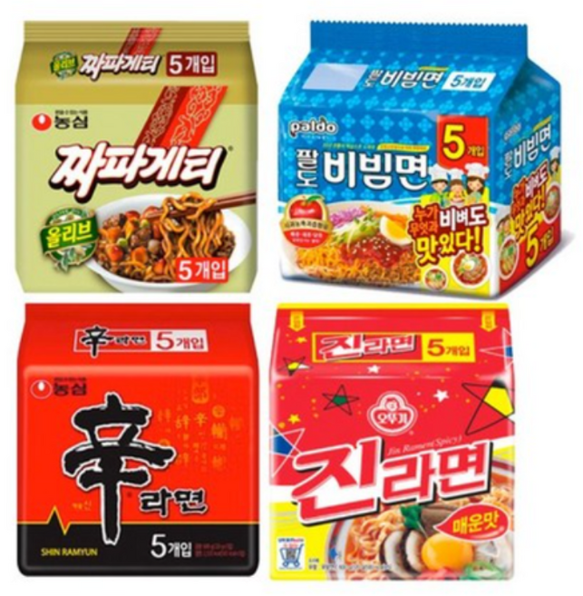오뚜기 농심 팔도 멀티팩 4종 세트 (신라면5P + 진라면매운맛5P + 짜파게티5P+ 팔도비빔면5P), 1세트