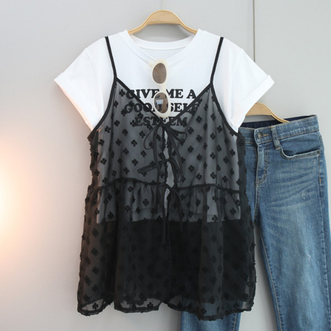 달콩 여성 작은꽃쉬폰뷔스티에 빅사이즈 루즈핏 레이어드조끼