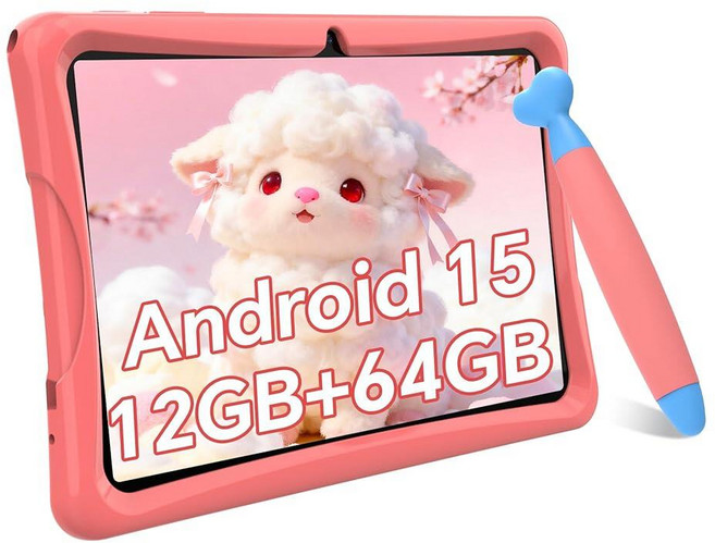 2026 업그레이드 TABWEE 태블릿 10인치 최신 안드로이드 15 만 6 12세 12GB RAM 64GB ROM 확장 가능한 2TB HD 아이 케어 디스플레이 자녀 보호 기, 라이트 핑크