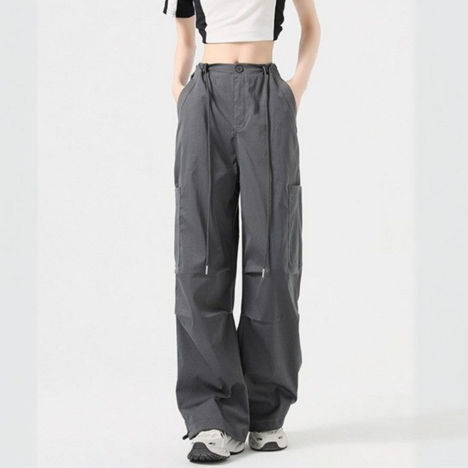 바이일이오 봄 가을 여성 파라슈트 밴딩 투웨이 카고 와이드 밴딩 팬츠