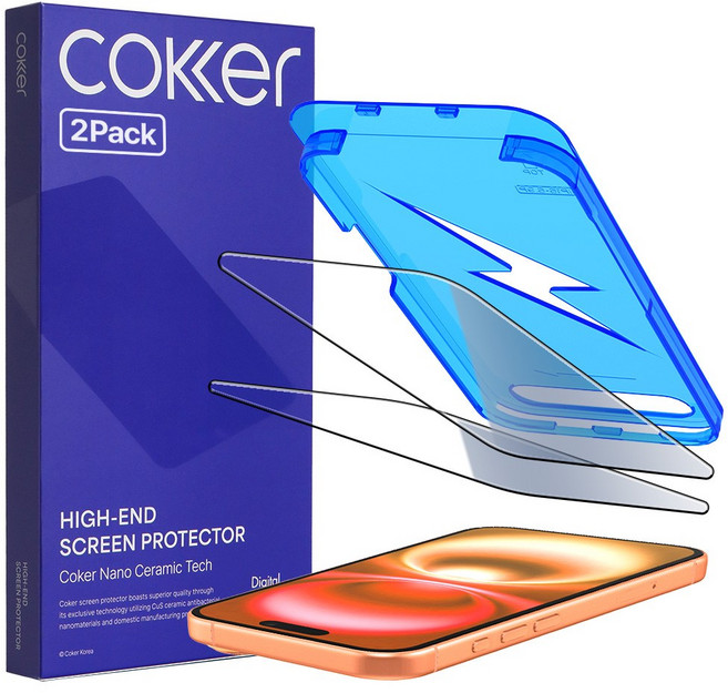 코커 1초부착 원터치 아이폰17 실크글라스 강화유리 액정보호필름, 2개