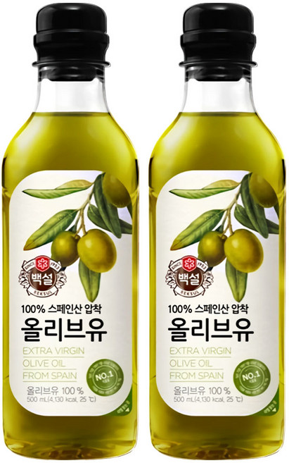 백설 엑스트라버진 압착 올리브유, 500ml, 2개