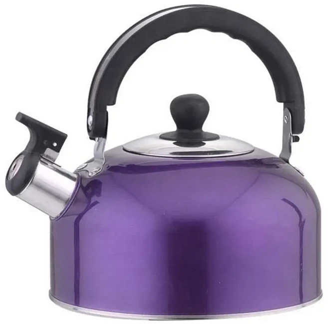 휴대용 캠핑 스테인리스 스틸 휘슬 주전자 캠핑용 경량 티팟 3L, [01] Purple, 보라색