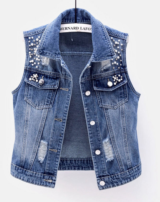 여성용 비딩 조끼 데님 재킷 데님 조끼 뉴타임즈 F709
