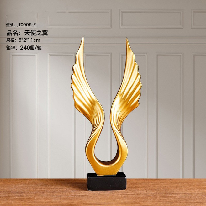 新品跨境金公雞擺件樹脂工藝品十二生肖辦公室桌家居裝飾擺件, 天使之翼0006金色小號