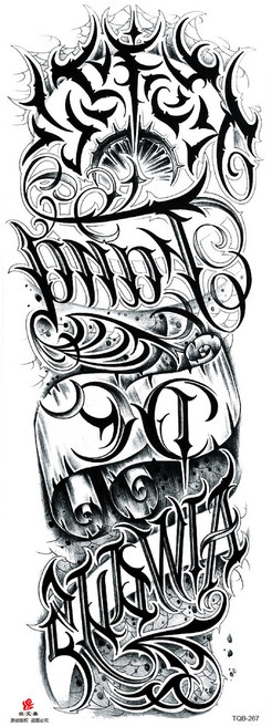 코어브릿지 남성 긴팔 이레즈미 블랙 타투 스티커 셀프 헤나 인스턴트 문신, TQB-267, 1개