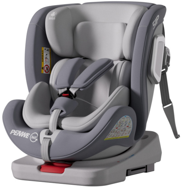 어린이 자동차 안전카시트 0-12세 유아 아기용 360° 회전 휴대용 간편 시트, 연한 연꽃 회색 + 이중 인터페이스(Isofix + 래