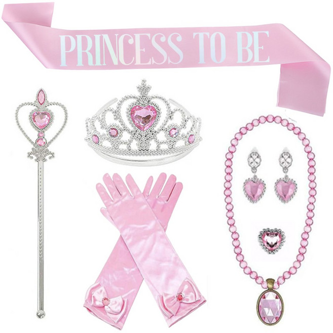 생일 파티 용품 티아라 + 어깨띠 + 액세서리 요술봉 코스튬 세트, 핑크 공주세트(TO BE)