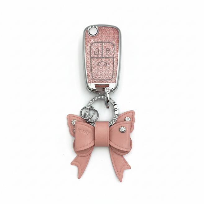 어니트 쉐보레 호환 크리스탈 차키케이스 자동차 키링 키홀더, C-6(3버튼), 핑크