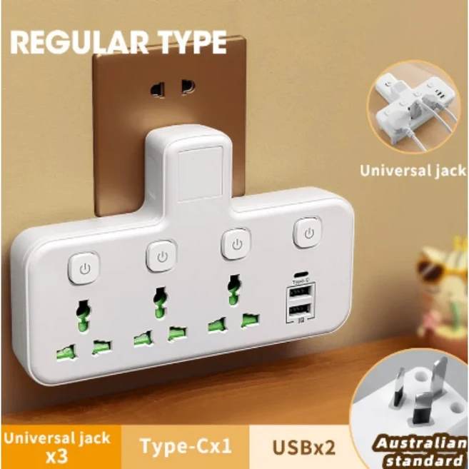 7-in-1 EU 멀티탭 개별 스위치 소켓 콘센트 Type-C 충전 어댑터 포함, 09 AU