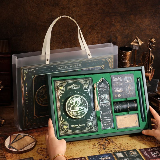 마법 학교 노트북 세트 선물 세트 노트북 해리 포터 다이어리 고품격 다이어리, 1개, 슬리데린 녹색