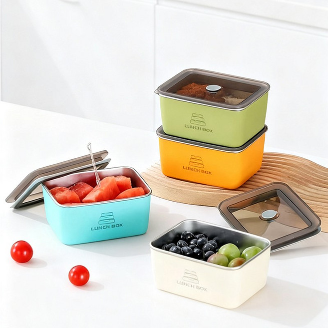 Oyoson 냉장 밀폐용기 스테인리스 전자레인지용 도시락통, 4개, 믹스 (Mix)