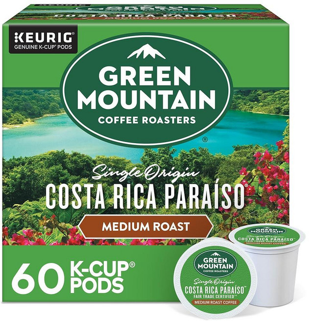 Green Mountain Coffee Roasters Nantucket Blend 1인용 큐리그 K컵 포드 미디엄 로스트 커피 24개, 코스타리카 파라이소