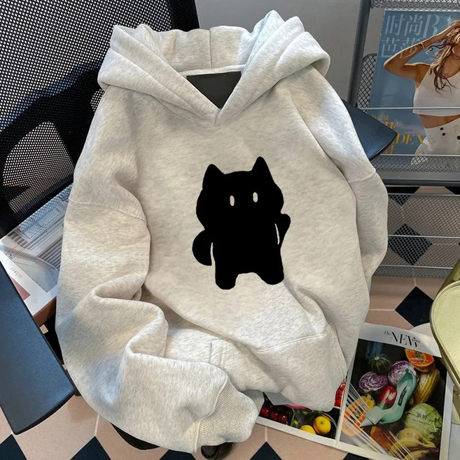 남녀공용 봄가을 겨울 빅사이즈 프린트 후드 포켓 긴팔 풀오버 맨투맨 셔츠 후드티