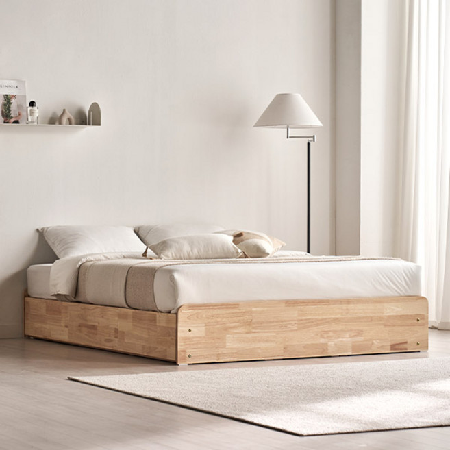 [1만원 할인쿠폰] 스칸디아 레임 3단 빅서랍 무헤드 수납 원목 침대 (슈퍼싱글/퀸), 10.유로탑독립매트_Q(내추럴)