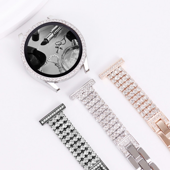 오르몽트 (큐빅세트) 갤럭시워치7 6 5 4 호환 큐빅 스트랩 (커버+스트랩) 메탈 갤럭시워치스트랩 시계줄 줄질, 세트17.라이트 슬림 큐빅 [블랙세트], 1개