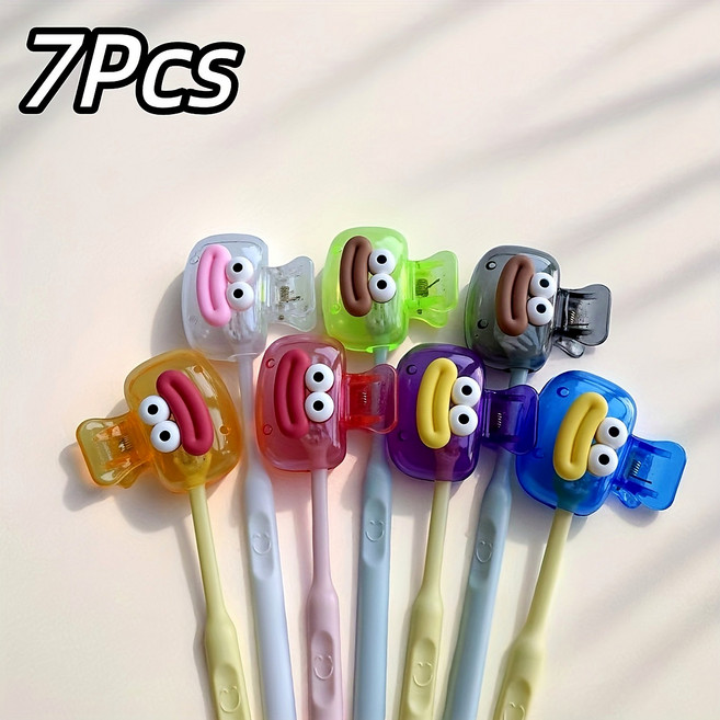 호블네름 칫솔케이스 휴대용 보관 여행용 보호커버 7P, 1세트, 투명+라임+블랙+오렌지+레드+퍼플+블루