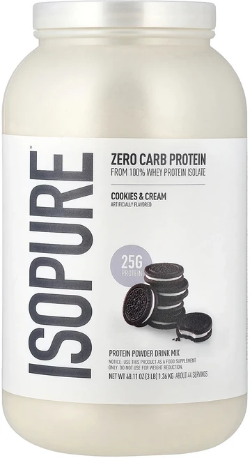 몸관리하세요 겨울입니다 Isopure 무탄수화물 단백질 분말 쿠키 & 크림 1.36 kg (3 lb) 특별관리진행, Isopure무탄수화물단백질분말쿠키크림136kg3lb, 1.36kg - 쿠팡