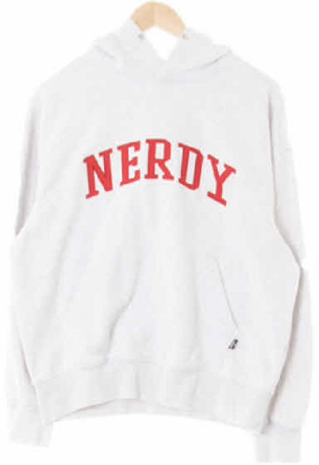 0382 널디 라이트멜란지그레이 면혼방 라운딩레드빅로고후드티 [XS]