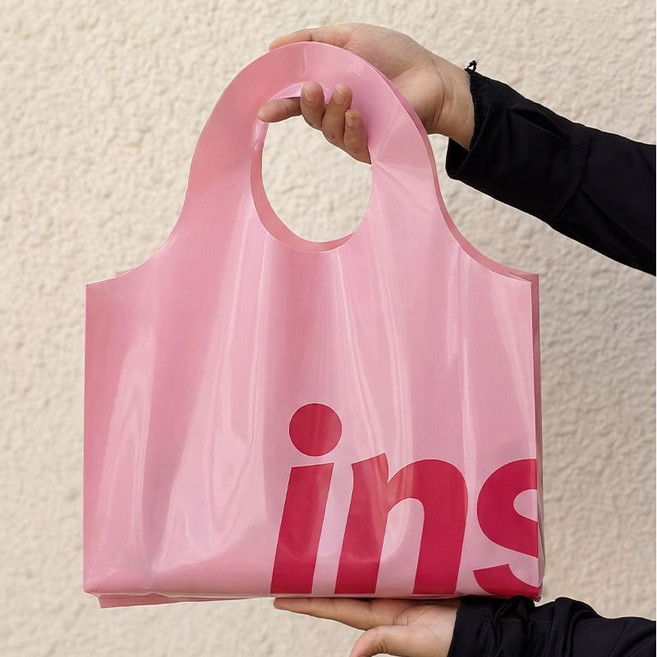 ins 服裝店手提袋 加厚防水塑料袋, 1個, 櫻花粉ins(50個裝)大號43*55側9