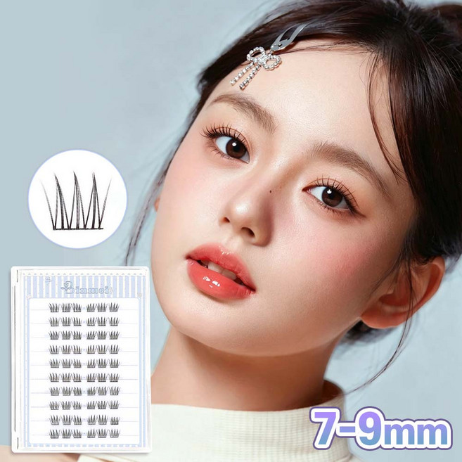 빈메이 7-9mm 가닥 인조속눈썹 노글루 or 일반 짧은 A형 데일리 아이돌 포인트 속눈썹 10줄 60pcs, 1개, 블랙/글루 off