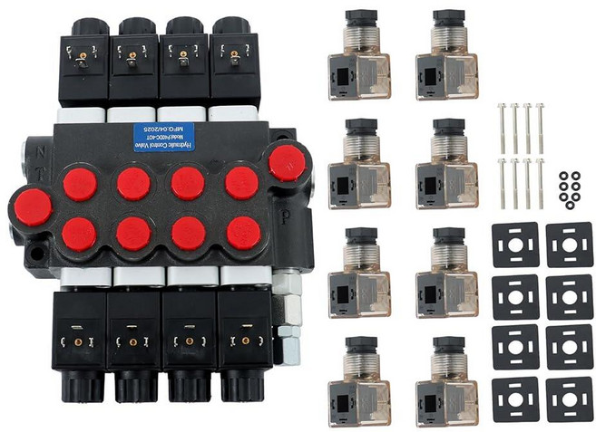 4 Spool Solenoid 12V DC Hydraulic Control Valve Double Acting 13GPM Directional 3600PSI Inlet port, 4 Spool Solenoid 12V DC Hydrau