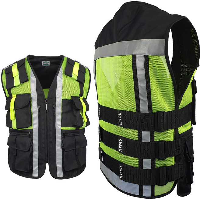 ITV-53A 특수조끼 검정+형광 M~4XL 남자 택티컬 안전 조끼 경비 경호 퀵 배달 근무복 작업복 유니폼 태광, 1개