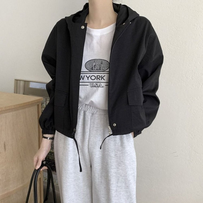 허리 블랙 겨울자켓 야상점퍼 봄자켓 경량패딩 크롭자켓 봄점퍼 후드집업