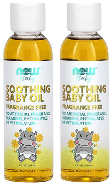 나우 푸드 진정 베이비 오일 향료 무함유 (4fl oz), 2개, 118ml