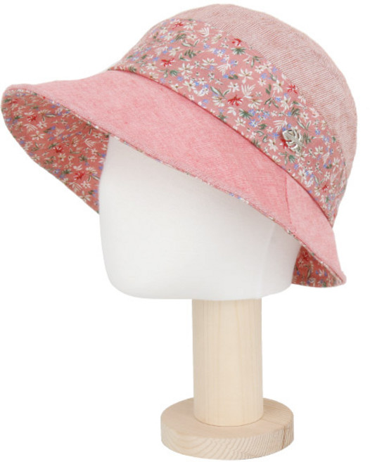 [국산] 베이직엠 중년 여성 여름모자 벙거지 챙와이어 라운드 꽃배색