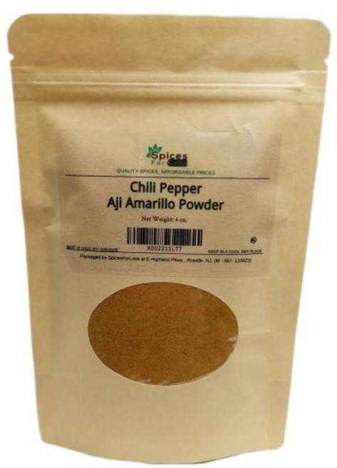 Spices For Less SFL 칠리 페퍼 아지 아마릴로 분말 - 4온스 코셔 인증 프리미엄, Spices For Less SFL 칠리 페퍼, 아지, 1개