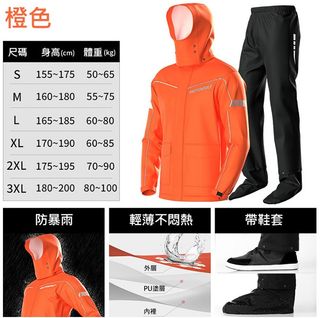 摩多狼 MOTOWOLF 升級款兩件式雨衣 GP-120 隱藏鞋套設計 加強防水靜水壓15000 附收納袋