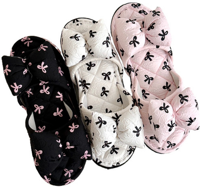 메종드리빙 세탁가능한 3중쿠션 층간소음방지 미끄럼방지 퀼팅 푹신한 거실 면실내화 빅리본 3켤레세트