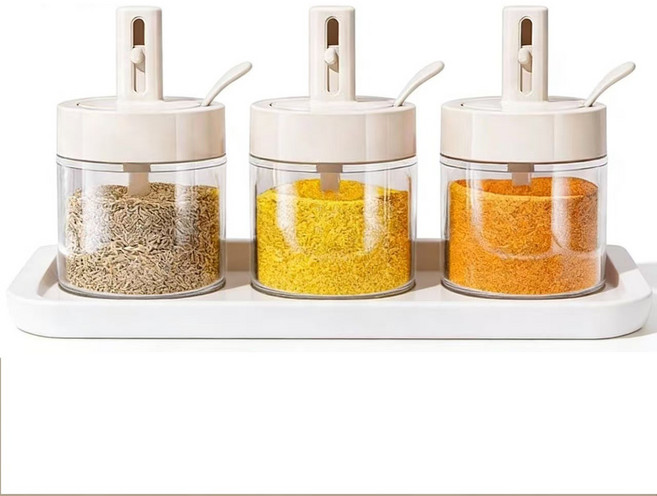 가정용 조미료통 세트 조절 가능 스푼 포함 밀폐형 주방 조미료통 양념병 소금통 YCY, 3개, 300ml