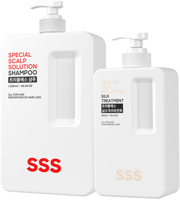 트리플에스 비오틴 약산성 탈모완화샴푸 1350ml+극손상모 단백질 헤어 실크 트리트먼트 580ml