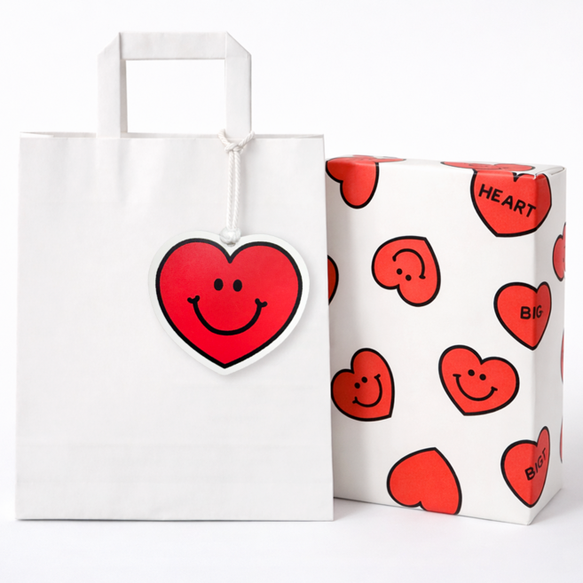[무해해] 선물포장 올인원 세트 포장지 + 쇼핑백 + 행택, 5개, 레드하트