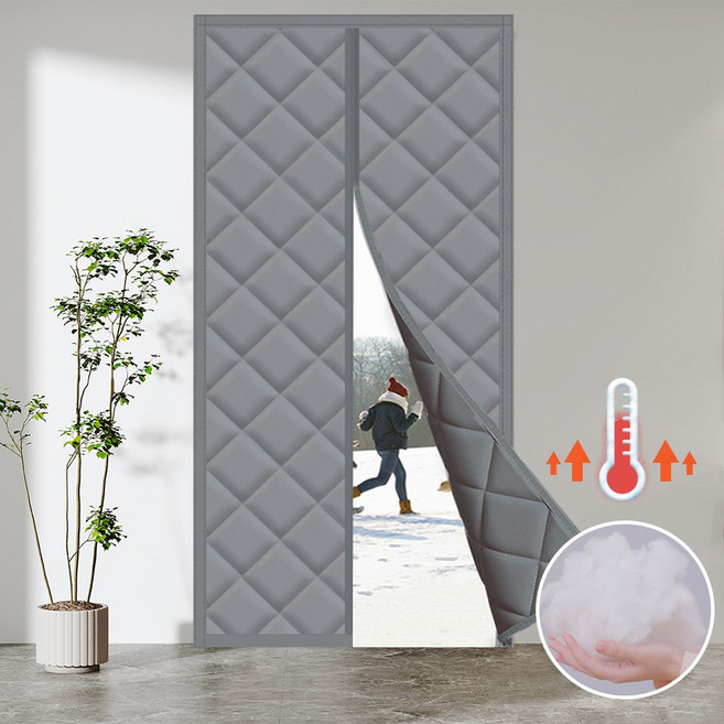 피노블릭 현관 방풍비닐 커튼 우풍 차단 베란다 현관문 자석 찍찍이 커텐 바람막이, (01).그레이, 1개