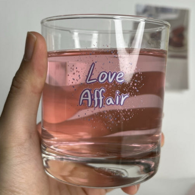 러브어페어(퍼플) 자체제작 온더락 유리컵 홈카페 집들이선물 290ml, 1개, 78*90mm