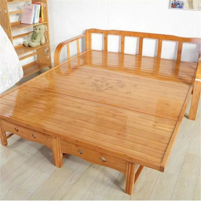 접이식 대나무 평상 야외 침대 원목 베란다 옥상 프레임 마루, O. 소파베드 120x200cm 쿠션 포함