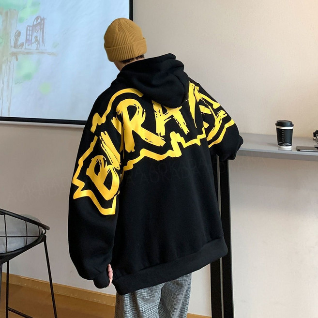 AOKADA남성 봄 가을 오버핏 아메리칸 커플 후드티 레터링 프린팅 힙합티