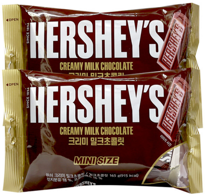 허쉬 크리미 밀크 초콜릿 미니 사이즈, 2개, 165g