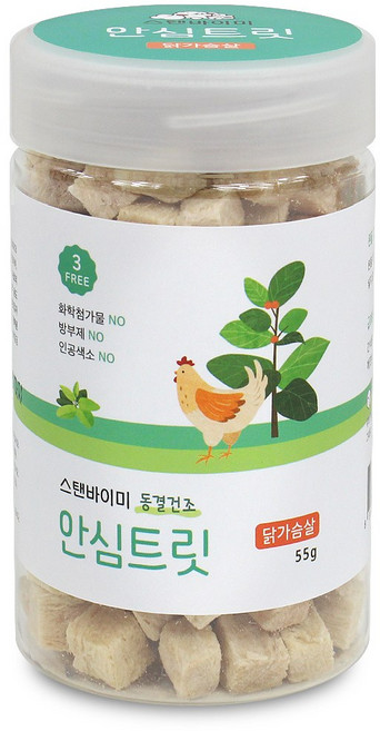 100% 국내산 원물 그대로! 고양이/강아지 간식 동결건조 안심트릿 닭가슴살(55g) 북어 연어 오징어 열빙어 휴먼그레이드 / 무방부제 무첨가, 닭가슴살, 55g, 2개