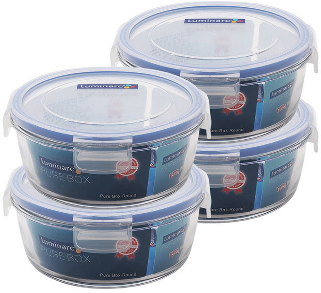 루미낙 직사각 정사각 원형 강화 유리 밀폐용기 퓨어박스, 퓨어박스 원형 중 670ml x 4개, 1개
