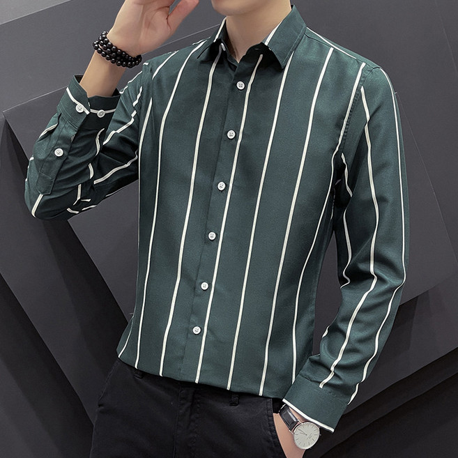 男士條紋長袖襯衫