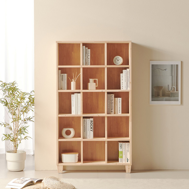 동서가구 마르디 오픈형 삼나무 원목 책장, 내추럴, 5단