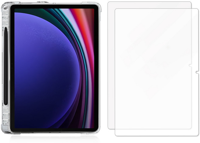 더조은셀러 갤럭시탭 펜수납 에어범퍼 케이스 2매입 강화유리 필름 포함, 투명, 1세트