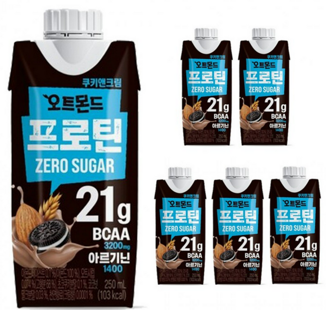 하우스픽 프로틴음료수 롯데 오트몬드 프로틴 제로슈거 쿠키앤크림 250ml 6팩