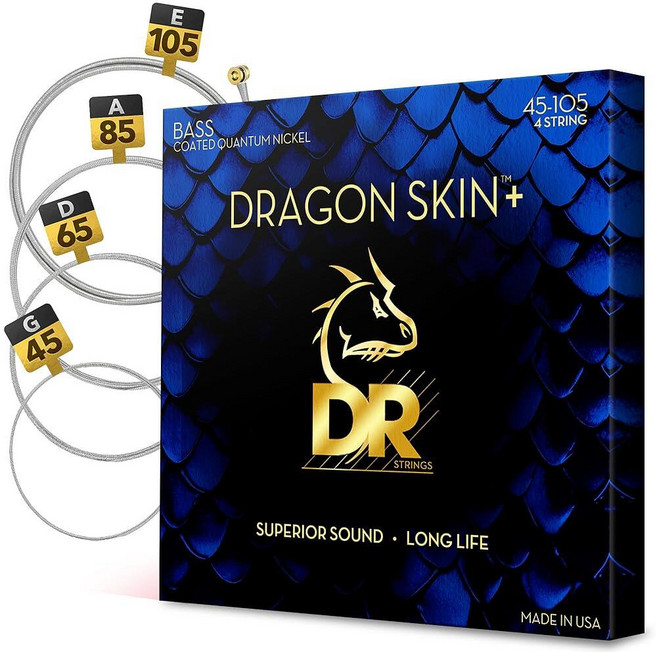 DR Strings 베이스 기타 스트링 | 드래곤 스킨+ 코팅 퀀텀 니켈 DBQ-45 편안한 느낌과 긴 수명의 우수한 사운드 미디엄 45-105