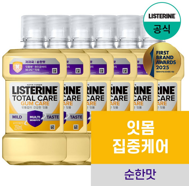 리스테린 검케어 마일드 구강청결제, 250ml, 6개